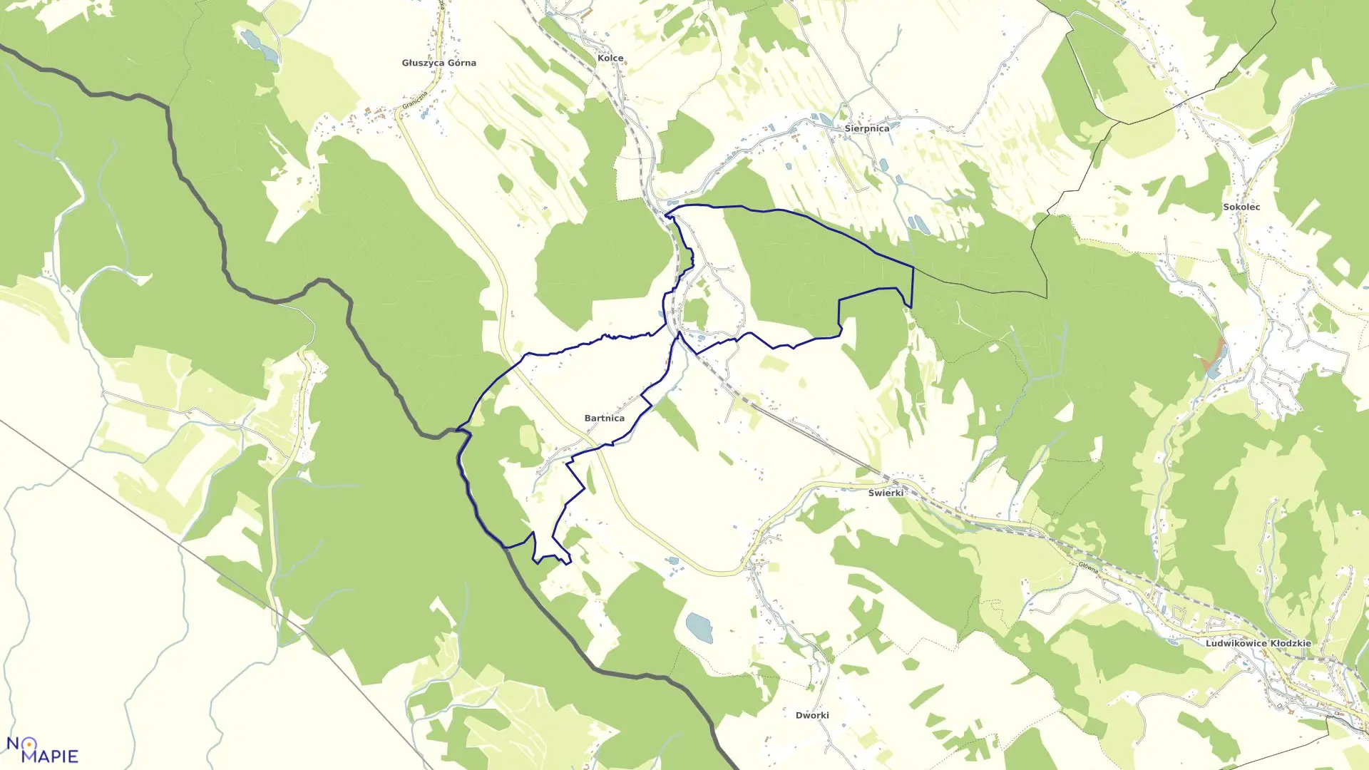Mapa obrębu Bartnica w gminie Nowa Ruda