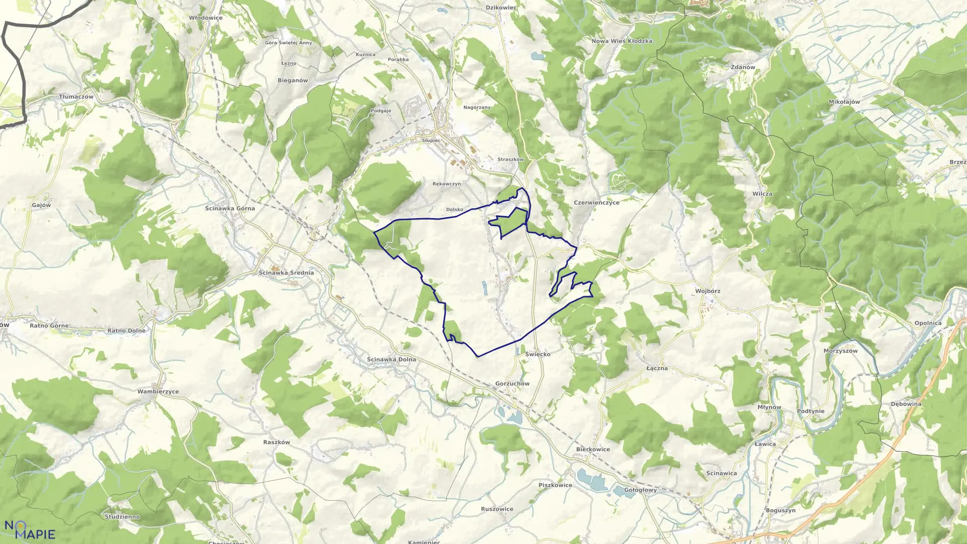 Mapa obrębu Bożków w gminie Nowa Ruda