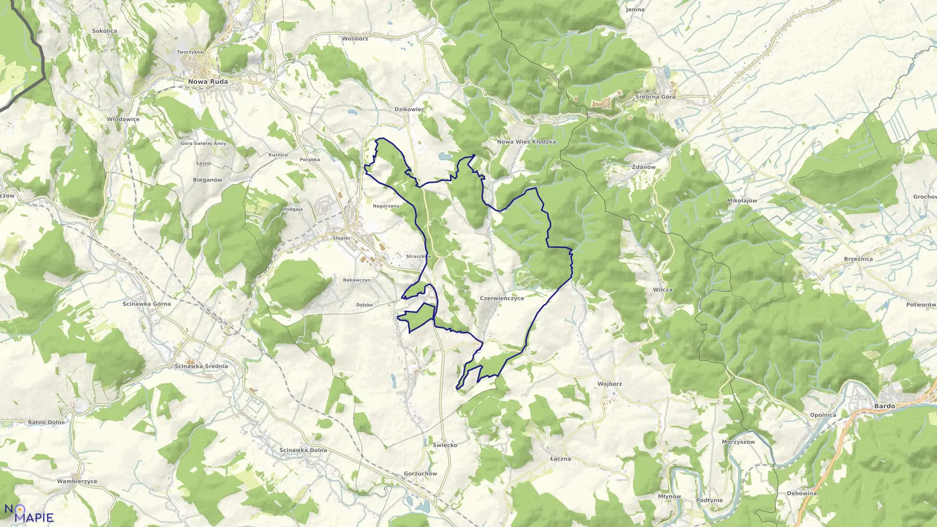 Mapa obrębu Czerwieńczyce w gminie Nowa Ruda