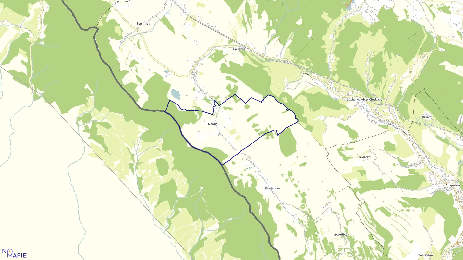 Mapa obrębu Dworki w gminie Nowa Ruda