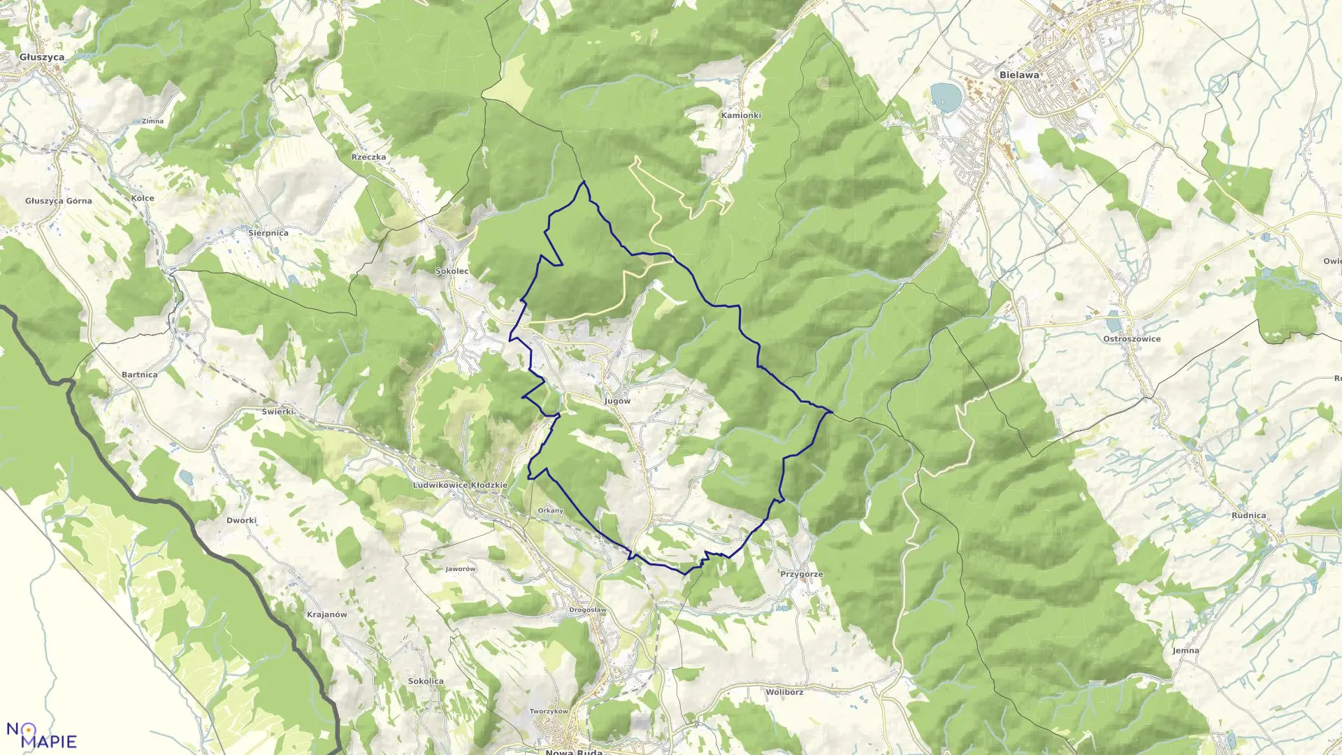 Mapa obrębu Jugów w gminie Nowa Ruda