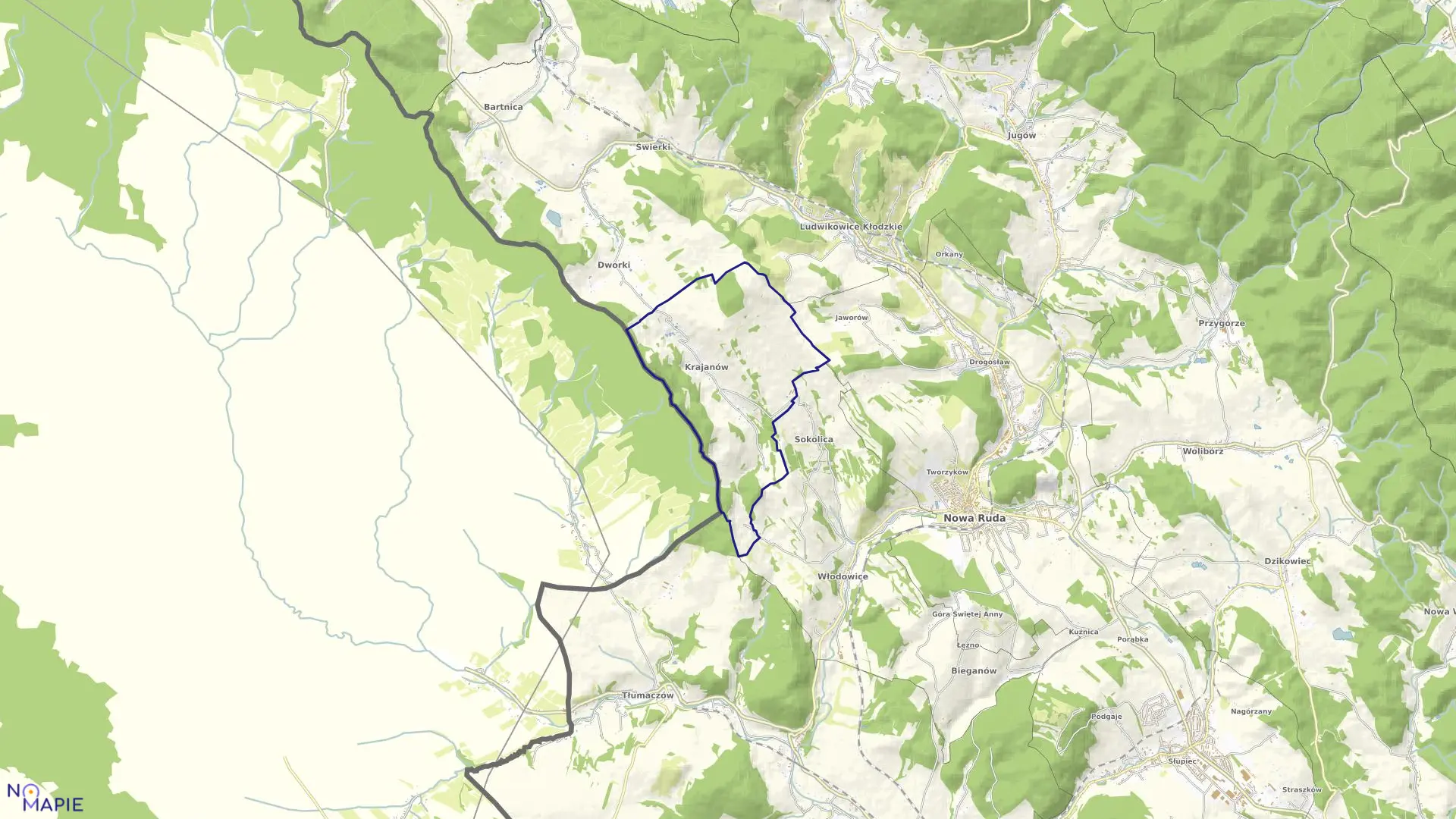 Mapa obrębu Krajanów w gminie Nowa Ruda