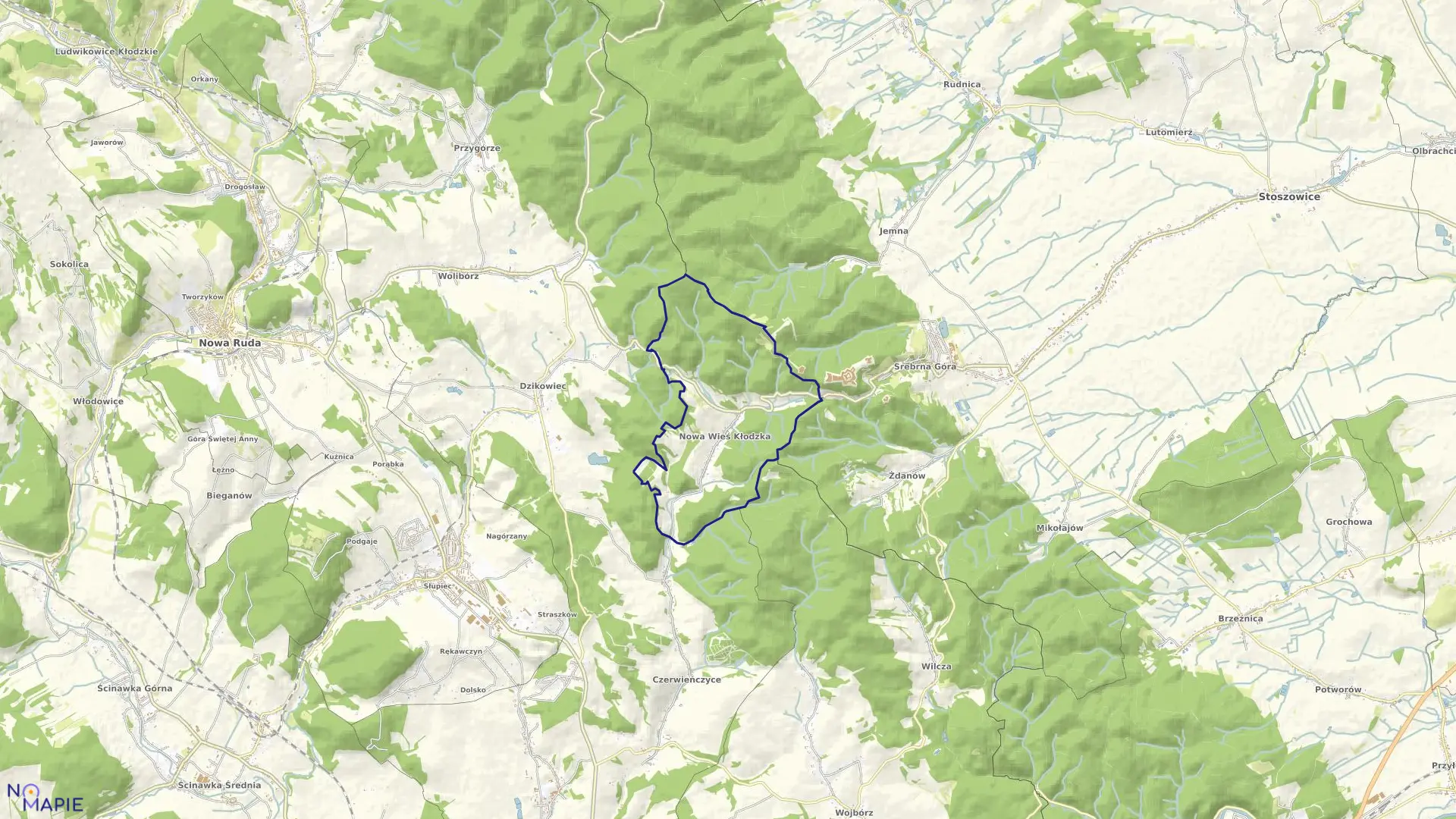 Mapa obrębu Nowa Wieś w gminie Nowa Ruda