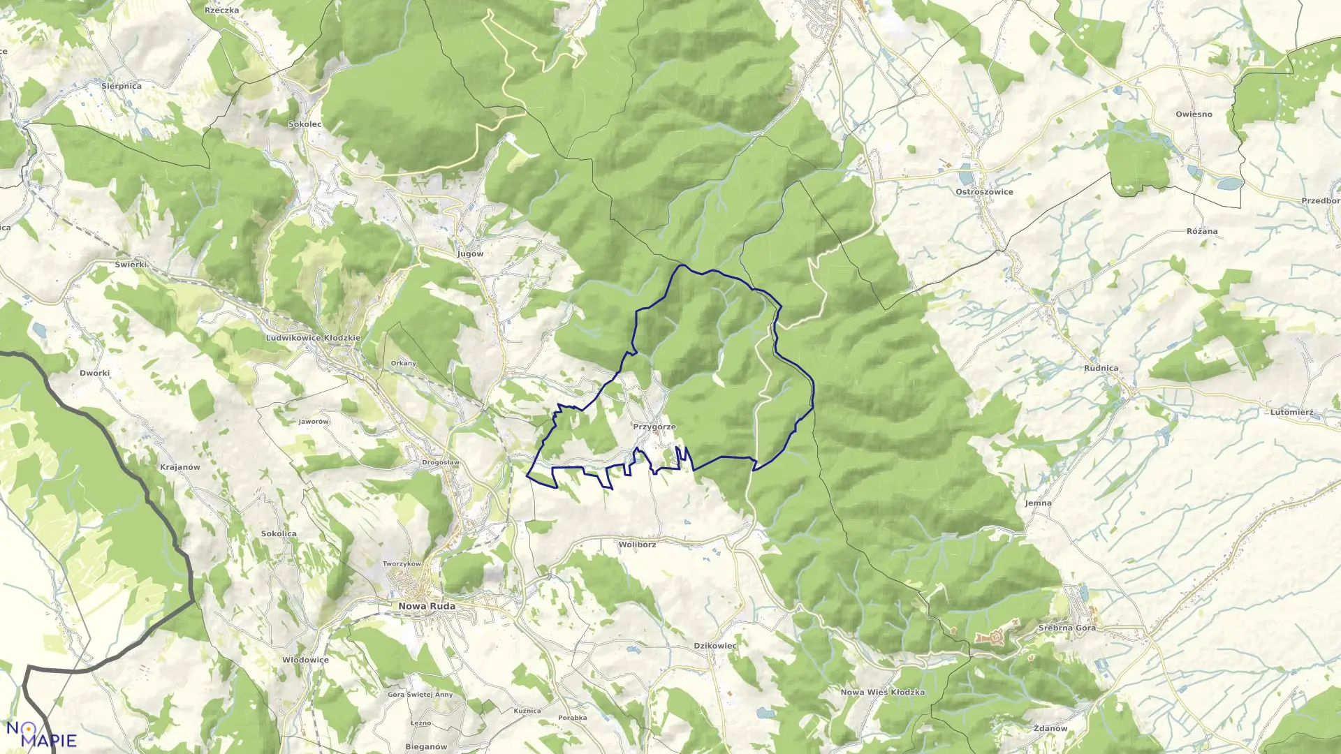 Mapa obrębu Przygórze w gminie Nowa Ruda