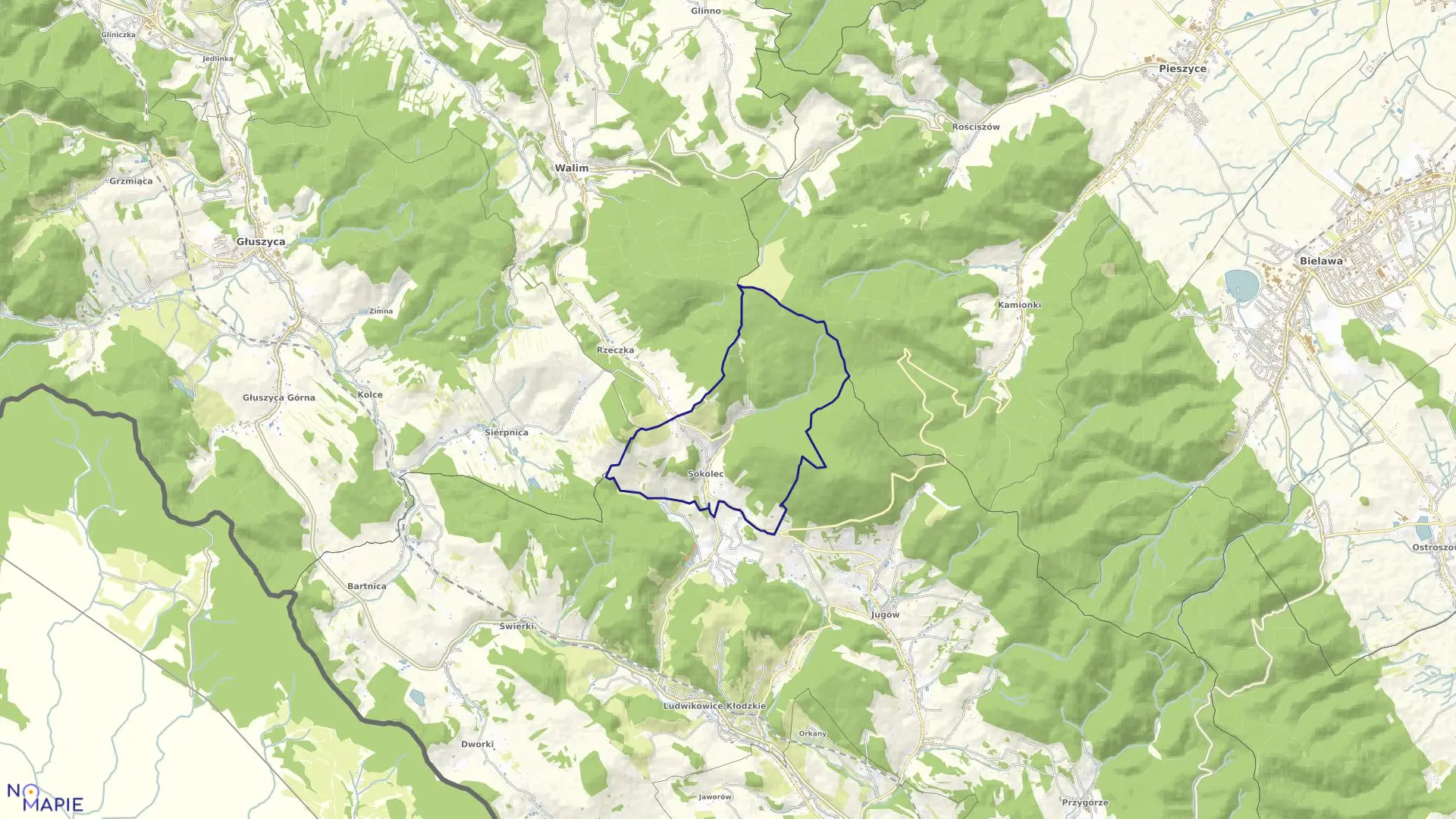 Mapa obrębu Sokolec w gminie Nowa Ruda