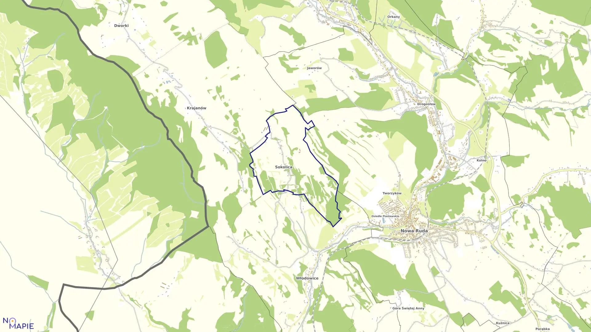 Mapa obrębu Sokolica w gminie Nowa Ruda