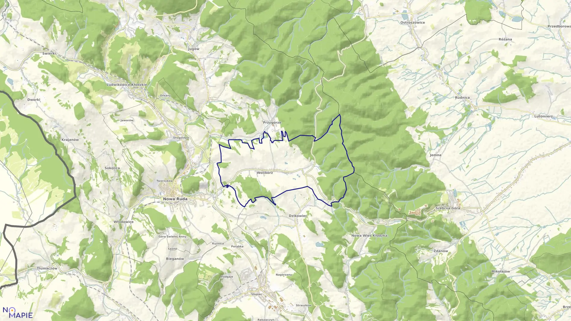 Mapa obrębu Wolibórz w gminie Nowa Ruda